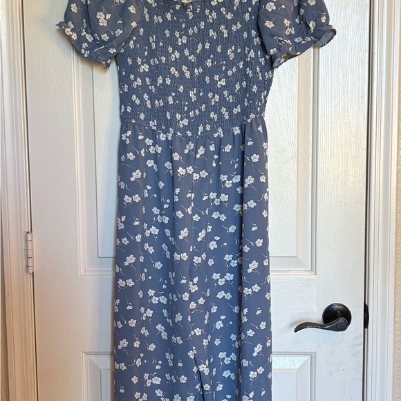 Inspired Hearts Pants - Inspired Hearts Dusty Blue Floral Smocked Romper